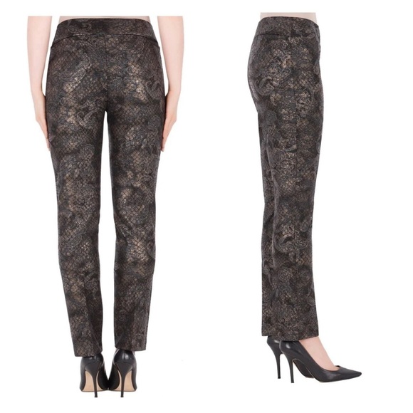 Joseph Ribkoff Pant Leggings Black Copper Paisley Reptile Print Size 6 - Picture 2 of 6